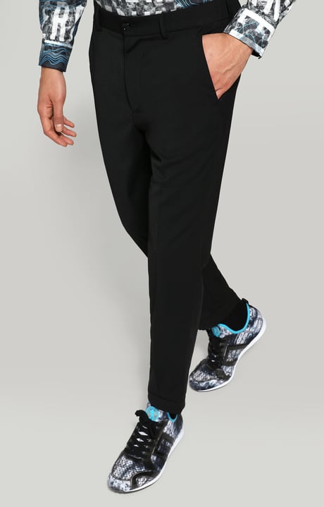 Men's trousers slim fit with elastic waist, BLACK Men's trousers slim fit with elastic waist, BLACK, hi-res-1