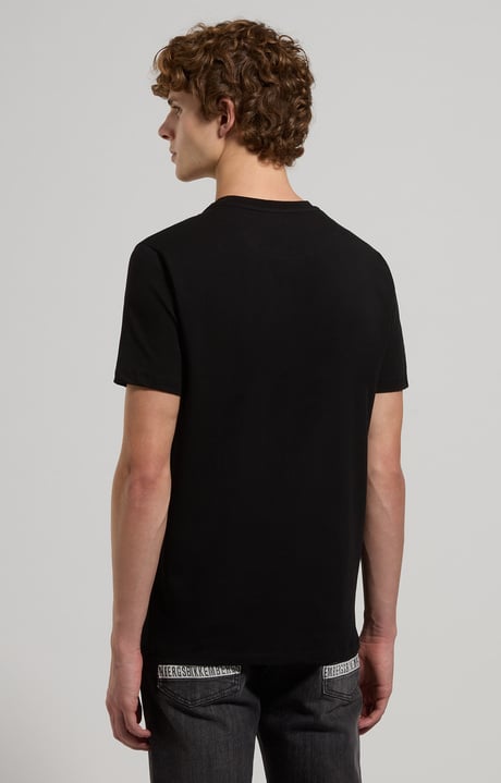 Slim fit men’s T-shirt with deconstructed logo, BLACK, hi-res-1