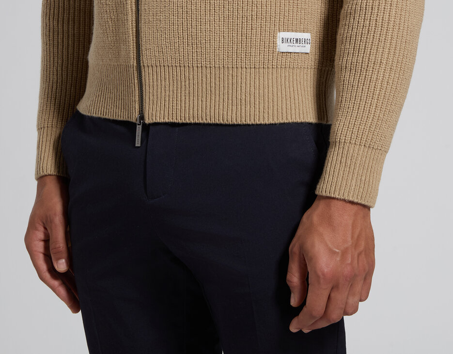 Men's beige wool zip-up cardigan, TWILL, hi-res-1