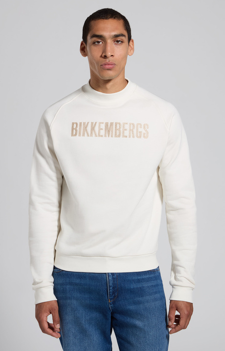 Men's white cotton sweatshirt with embroidered logo, MARSHMALLOW, hi-res-1