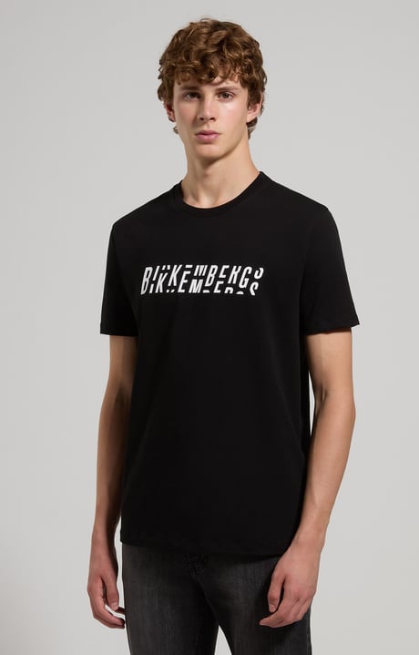 Slim fit men’s T-shirt with deconstructed logo, BLACK, hi-res-1