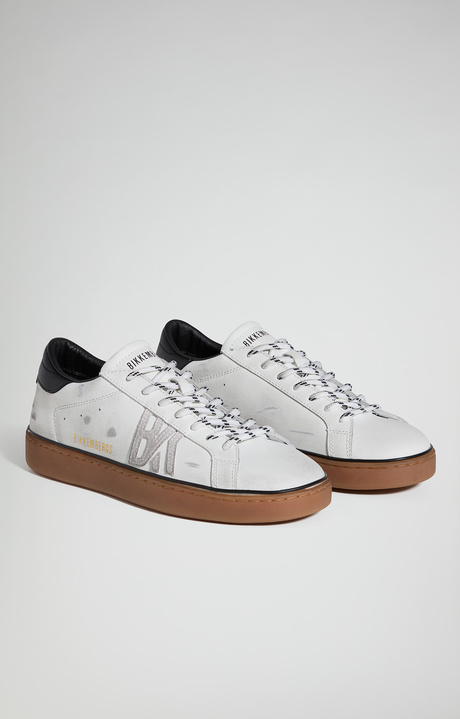 Men's Recoba M distressed leather sneakers, WHITE/BLACK, hi-res-1