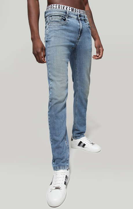 Jeans uomo in lino/cotone slim fit, BLUE DENIM, hi-res-1