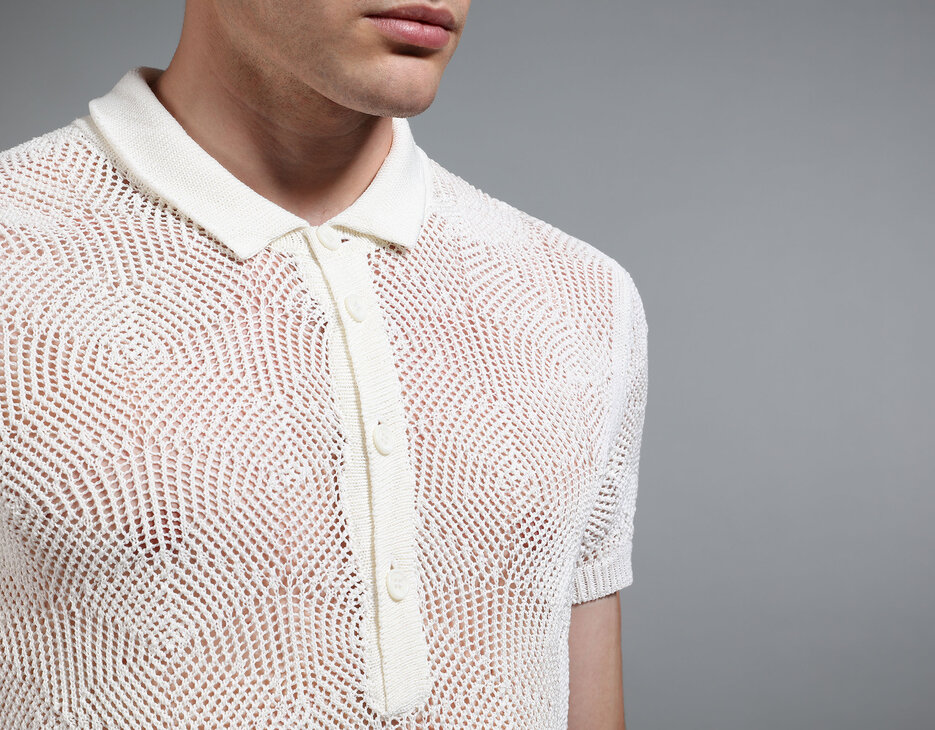 Men's knitted polo shirt, WHITE Men's knitted polo shirt, WHITE, hi-res-1