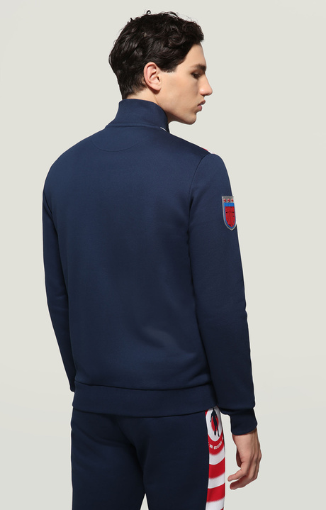 Men's fleece sweatshirt with patch, NAVY BLUE/WHITE/CARDINAL Men's fleece sweatshirt with patch, NAVY BLUE/WHITE/CARDINAL, hi-res-1