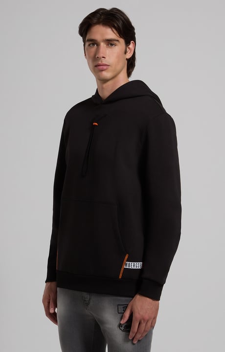 Men's sweatshirt with contrast drawstring, BLACK Men's sweatshirt with contrast drawstring, BLACK, hi-res-1