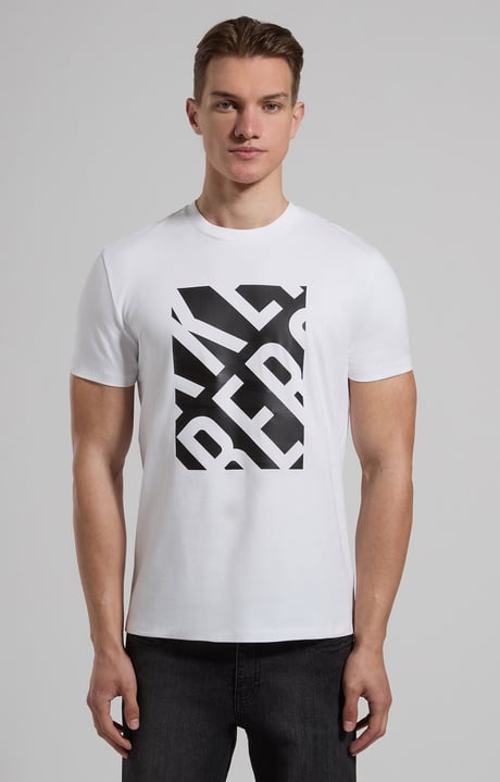 Slim fit T-shirt with close-up logo print, WHITE, hi-res-1