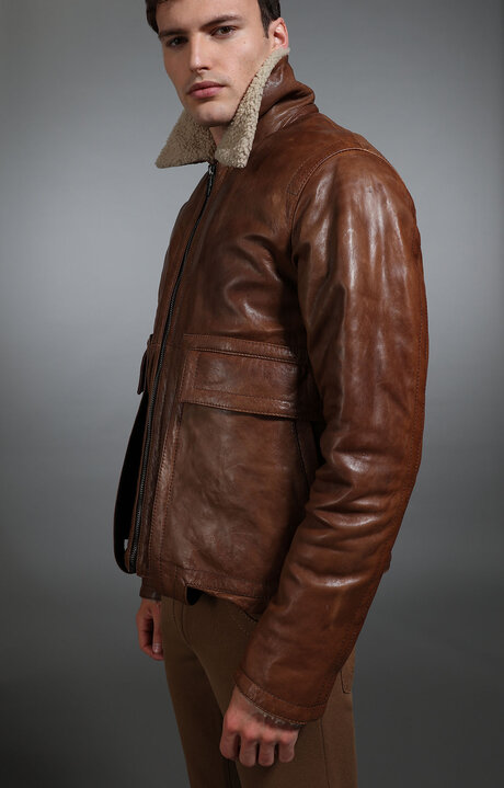 bikkembergs Brown Men's leather zip front jacket