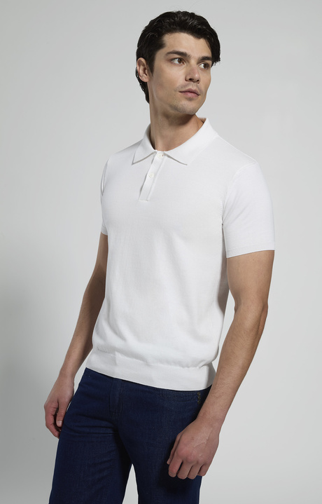 Men's knit polo shirt, WHITE, hi-res-1