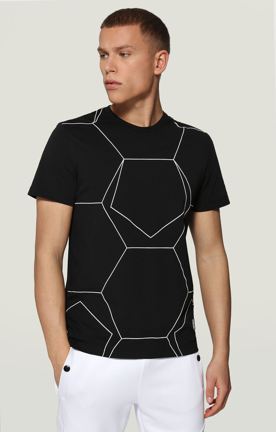 Men's T-shirt with hexagon print, BLACK Men's T-shirt with hexagon print, BLACK, hi-res-1