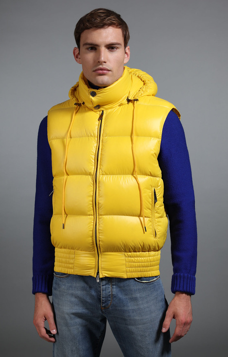 Men's sleeveless yellow down jacket, YELLOW, hi-res-1