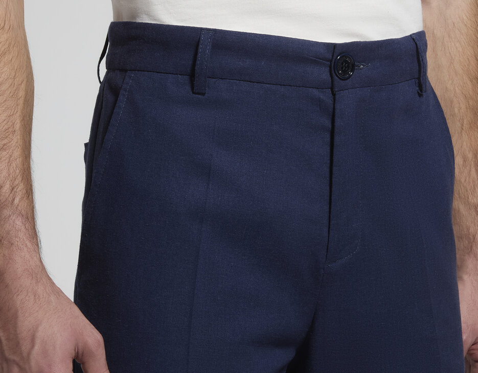 Men's linen and viscose shorts, BLACK IRIS, hi-res-1