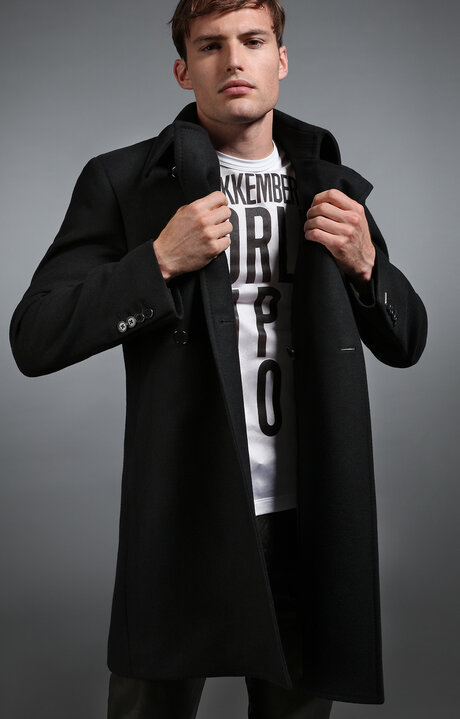 Black Men's black wool coat Bikkembergs