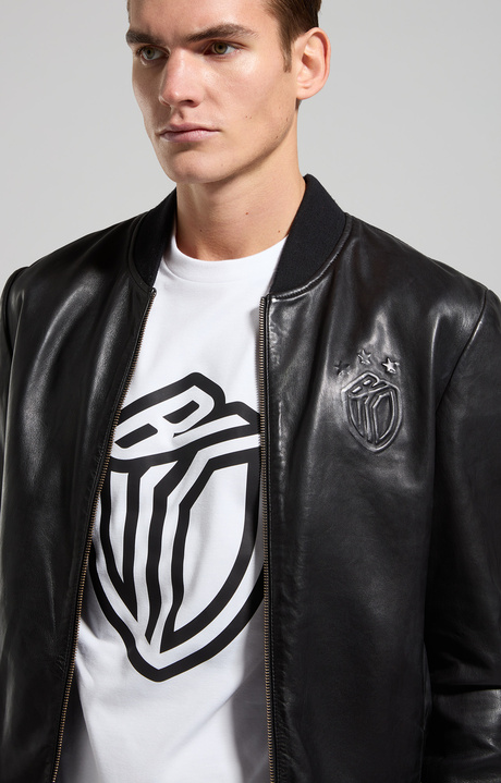 Men's leather bomber jacket, BLACK, hi-res-1