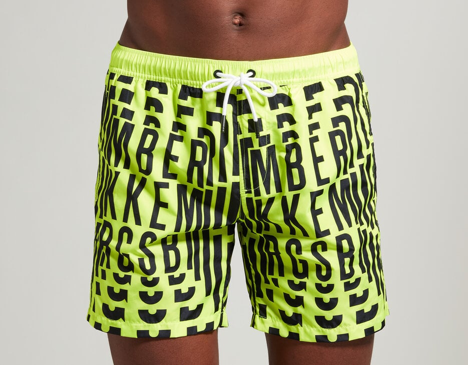 Men's boardshorts with all-over logo, YELLOW FLUO Men's boardshorts with all-over logo, YELLOW FLUO, hi-res-1