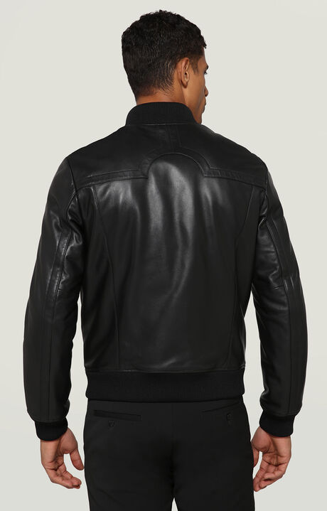 Men's bomber jacket in nappa leather, BLACK, hi-res-1