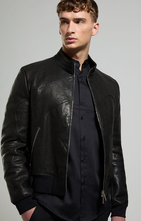 Nappa leather men's bomber , BLACK, hi-res-1