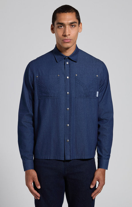 Camicia jeans uomo blu boxy, INDACO, hi-res-1