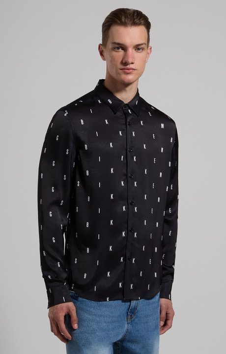 Slim fit men’s satin shirt, BLACK, hi-res-1