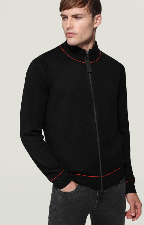Men's knit jacket with zipper, BLACK, hi-res-1
