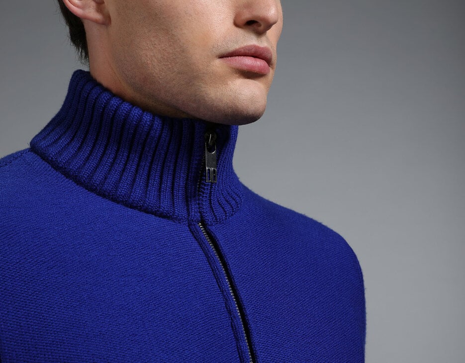 Men's electric blue cardigan with quilted lining, BLUE Men's electric blue cardigan with quilted lining, BLUE, hi-res-1