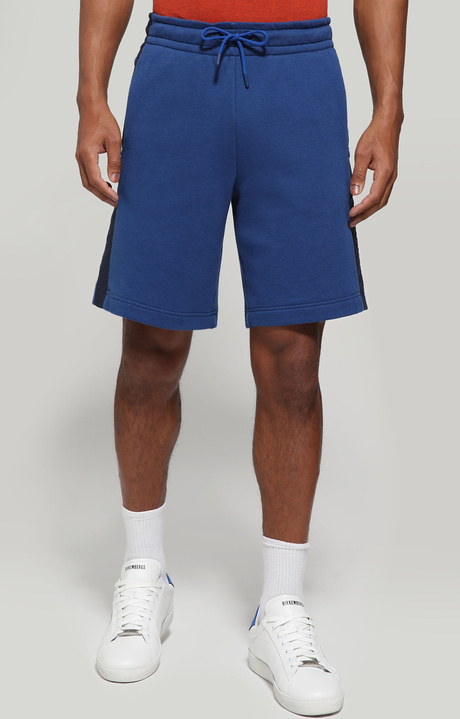 Men's fleece shorts with contrast inserts, BLUE, hi-res-1