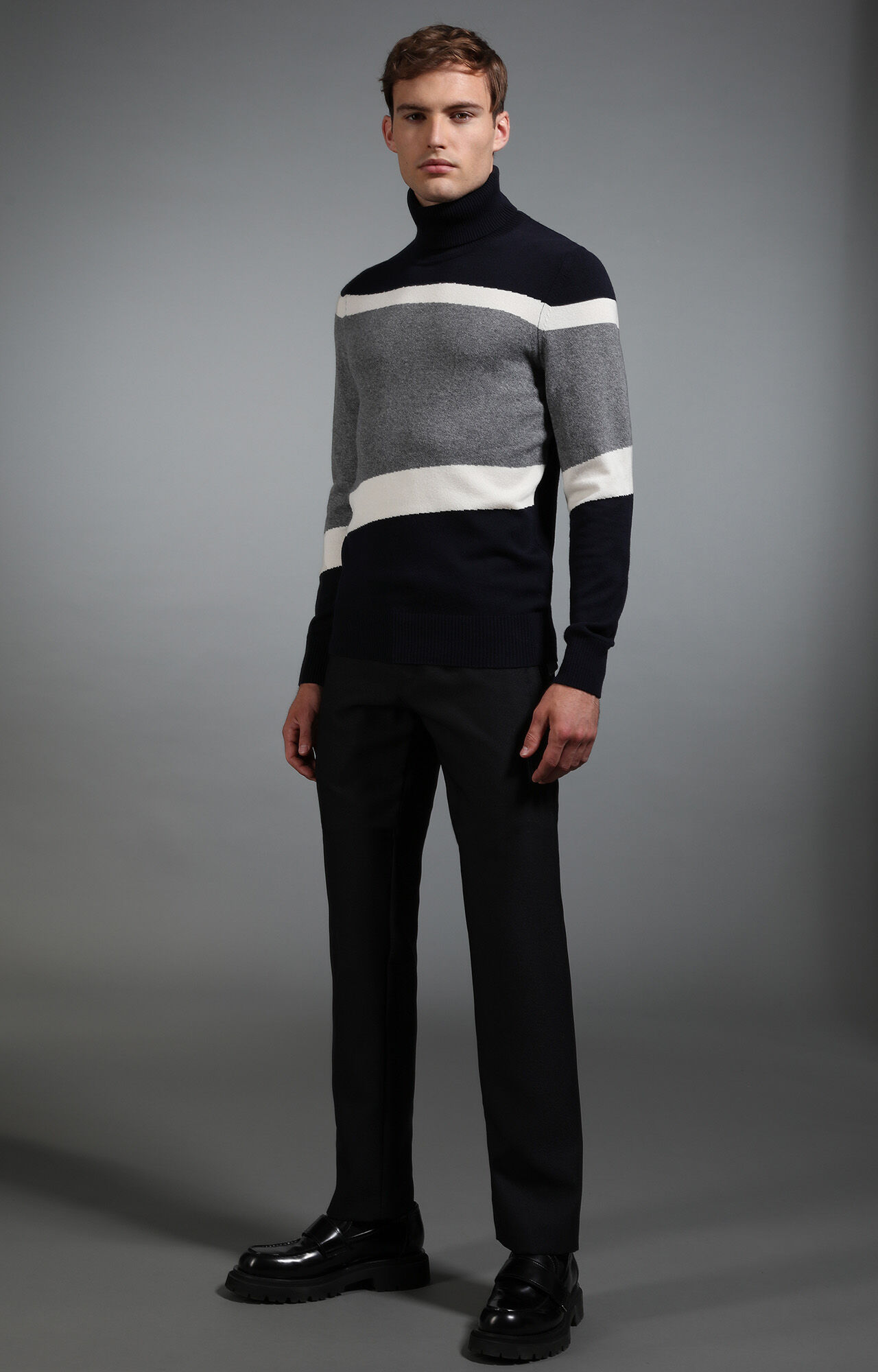 Blue Men's navy and grey intarsia turtleneck | Bikkembergs