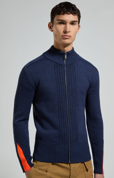 Men's pullover with zip and intarsia, BLUE MELANGE, hi-res-1