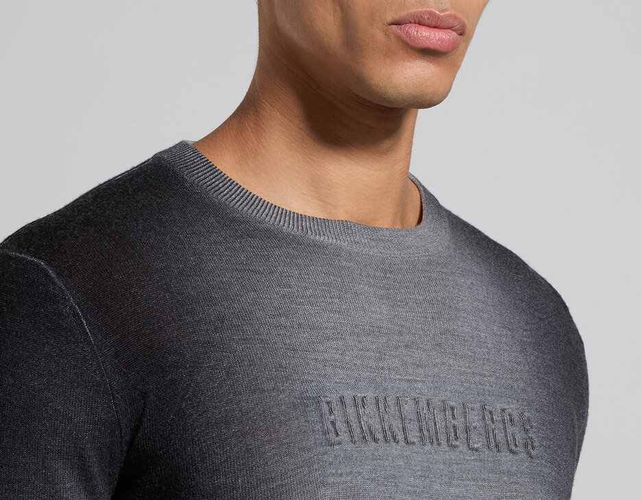 Men's grey wool sweater with spray-effect detailing, GREY MELANGE MID/LIGH, hi-res-1