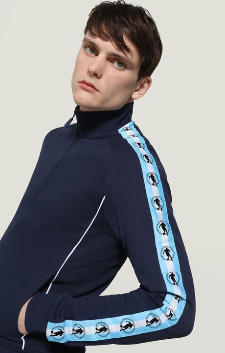 Men's sweatshirt with contrast bands, BLUE Men's sweatshirt with contrast bands, BLUE, hi-res-1