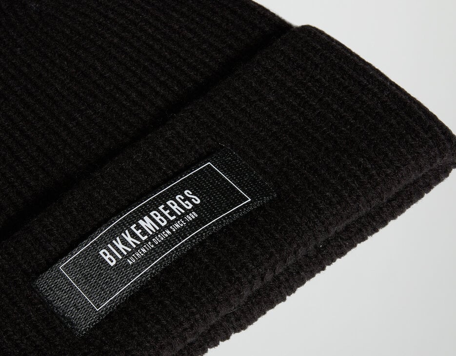 Men's winter hat with label, BLACK Men's winter hat with label, BLACK, hi-res-1