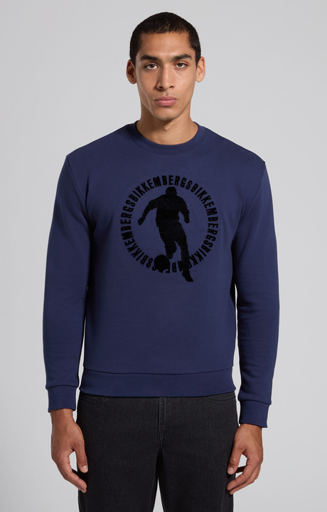 Men's blue cotton sweatshirt with Soccer embroidery, BLACK IRIS, hi-res-1