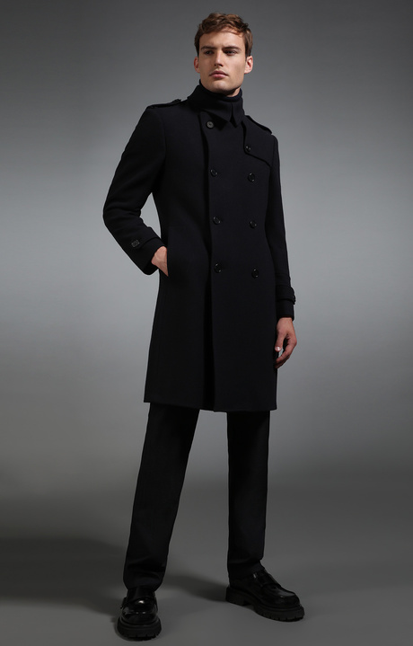 Men's navy double breasted coat, NAVY, hi-res-1