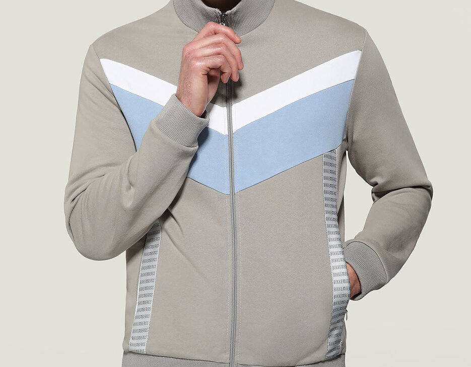 Men's zip sweatshirt jacquard tape, ELEPHANT SKIN/FOREVER BLUE/WHITE Men's zip sweatshirt jacquard tape, ELEPHANT SKIN/FOREVER BLUE/WHITE, hi-res-1