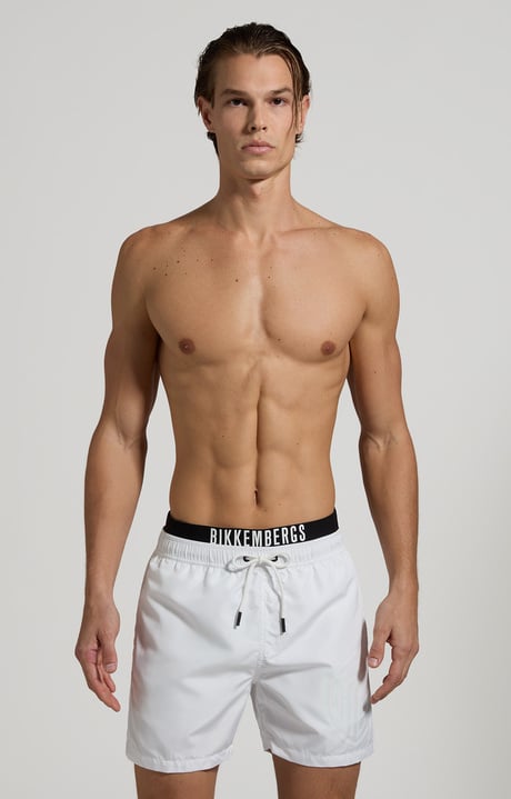 Men's layered swim trunks, WHITE Men's layered swim trunks, WHITE, hi-res-1