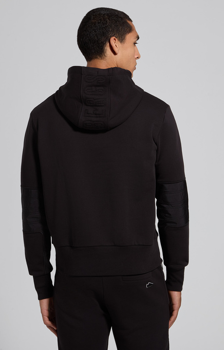 Men's black cotton hoodie, BLACK, hi-res-1