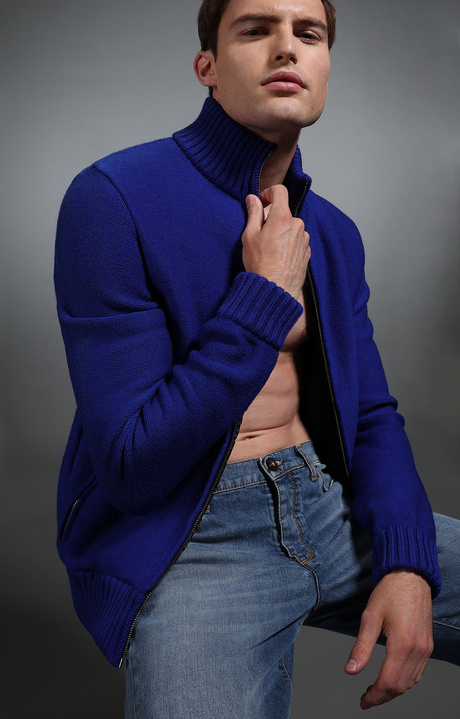 Men's electric blue cardigan with quilted lining, BLUE, hi-res-1