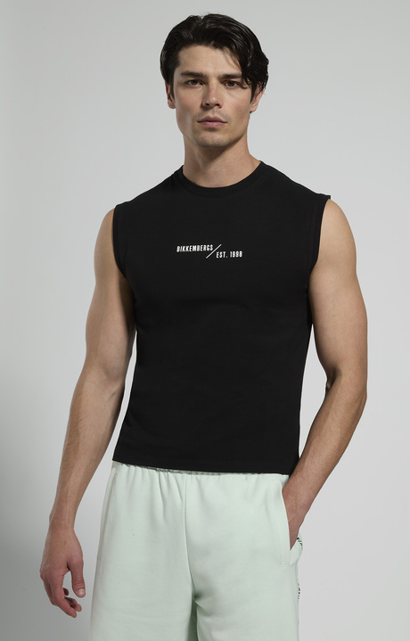 Men's stretch cotton tank top, BLACK, hi-res-1