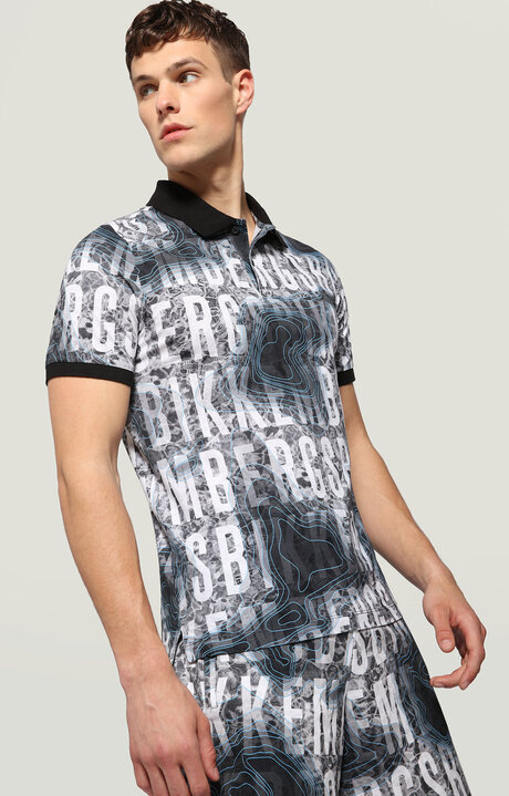 bikkembergs Men's Grey polo shirt with water map