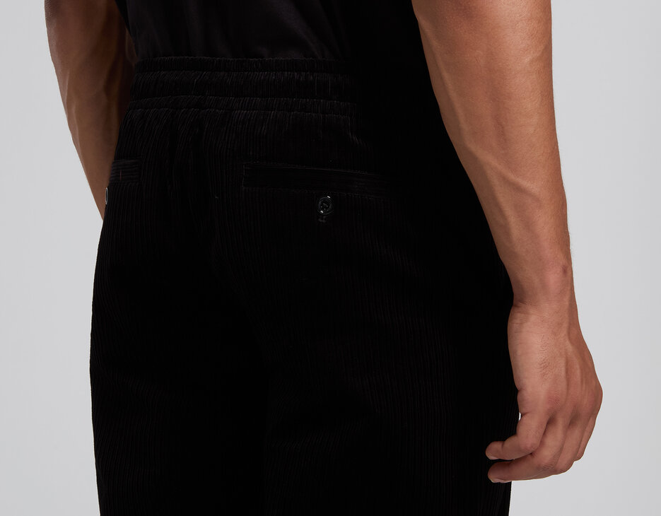 Men's black corduroy pants with elasticated waistband, BLACK, hi-res-1