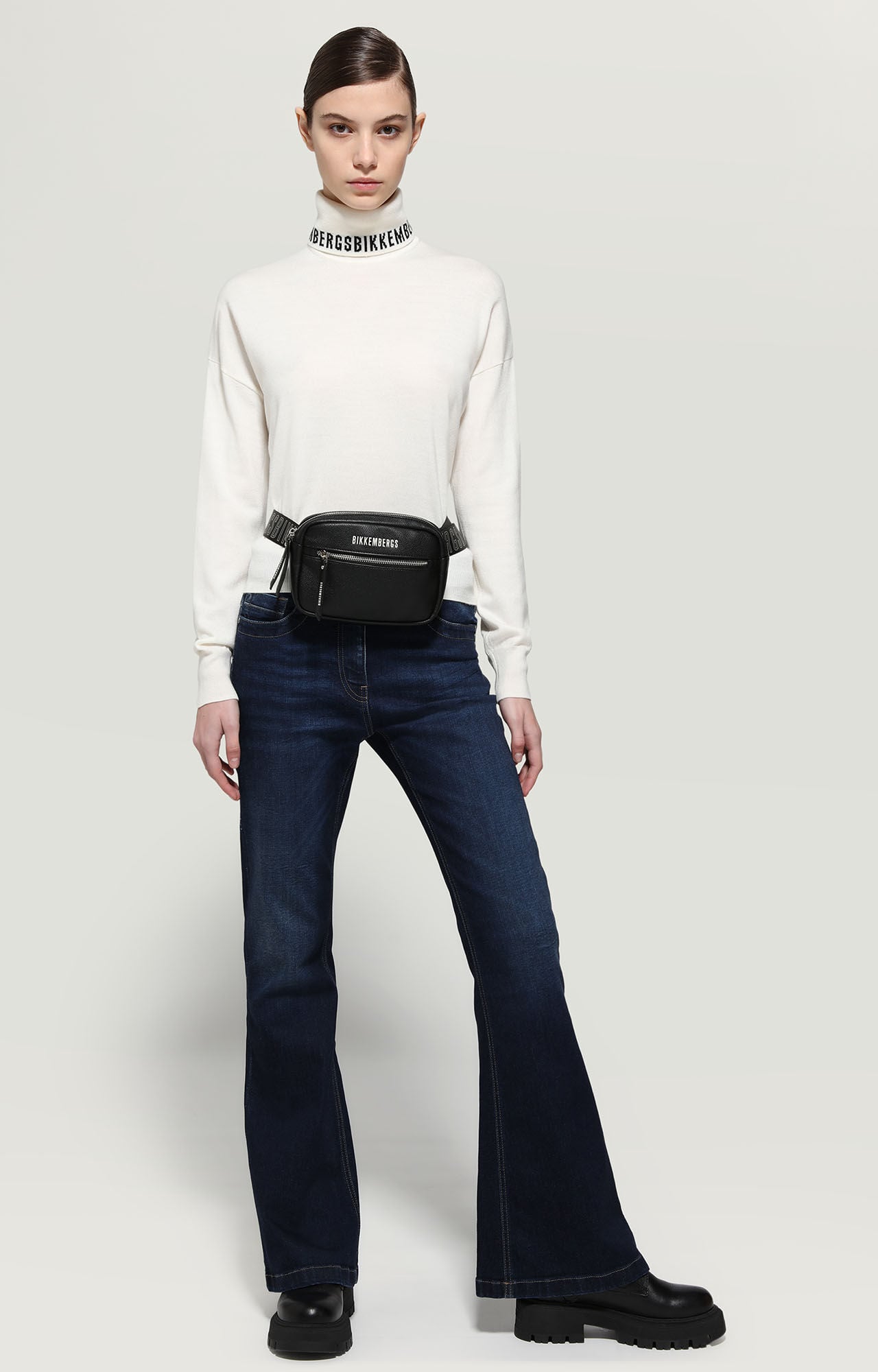 White Women's turtleneck with jacquard logo | Bikkembergs