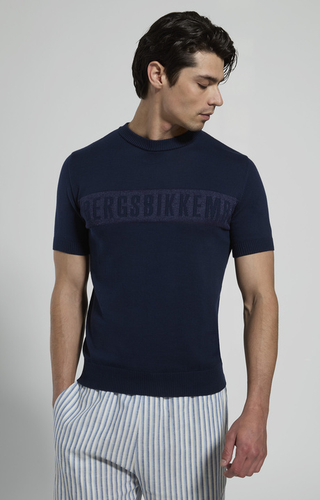 Men's short-sleeve knit sweater, BLACK IRIS, hi-res-1