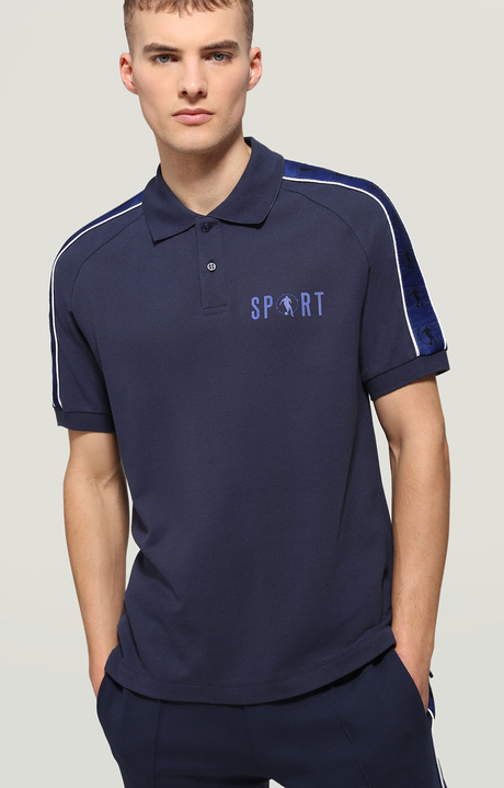Men's polo shirt with soccer player print, BLUE, hi-res-1