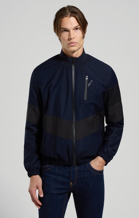 Men's bomber jacket in fresco wool, BLACK IRIS, hi-res-1