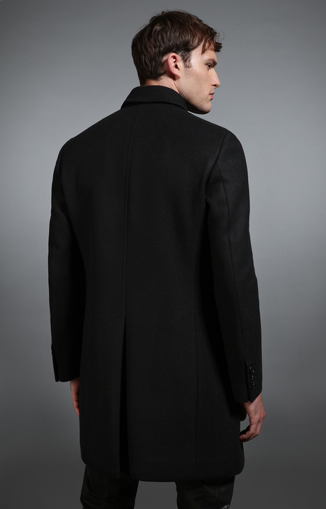 Men's black wool coat, BLACK, hi-res-1