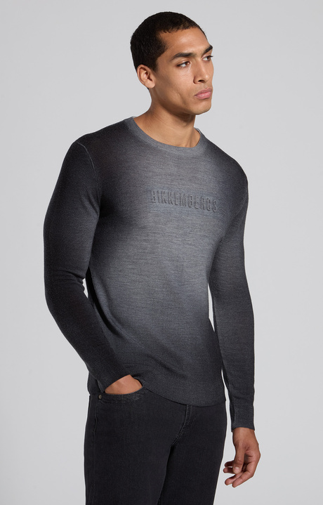 Men's grey wool sweater with spray-effect detailing, GREY MELANGE MID/LIGH, hi-res-1