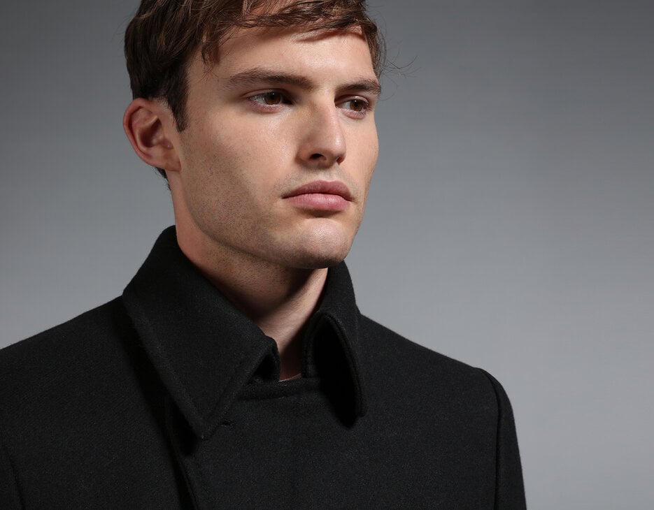 Men's black wool coat, BLACK Men's black wool coat, BLACK, hi-res-1