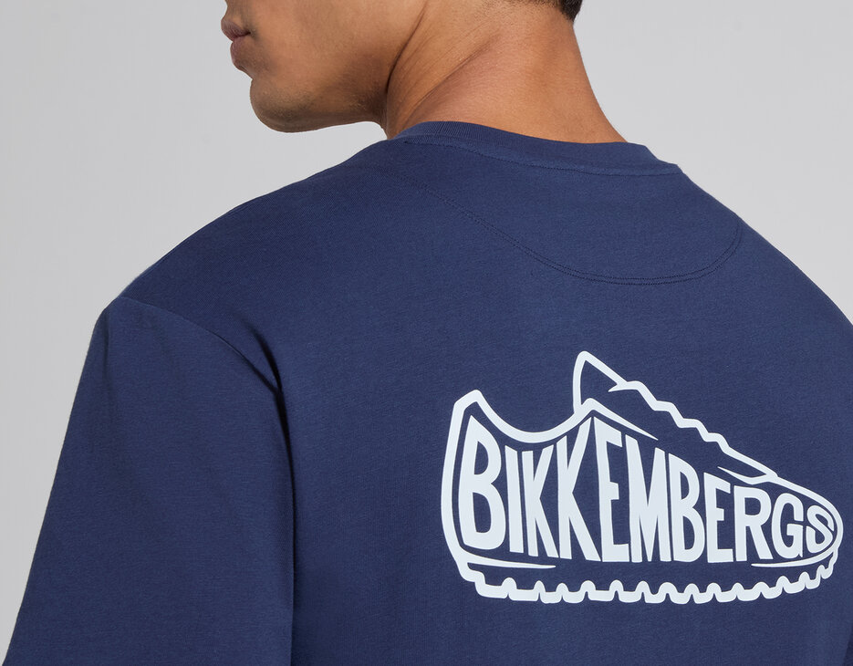 Men's blue cotton T-shirt with sneaker print, BLACK IRIS, hi-res-1
