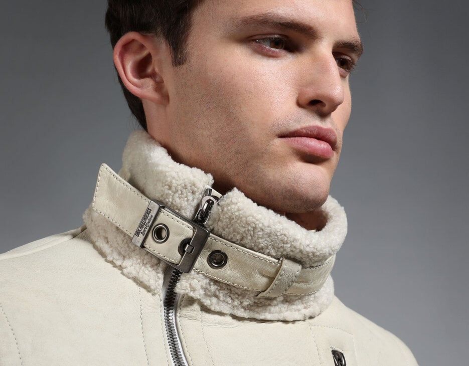 Men's sheepskin biker jacket, WHITE Men's sheepskin biker jacket, WHITE, hi-res-1