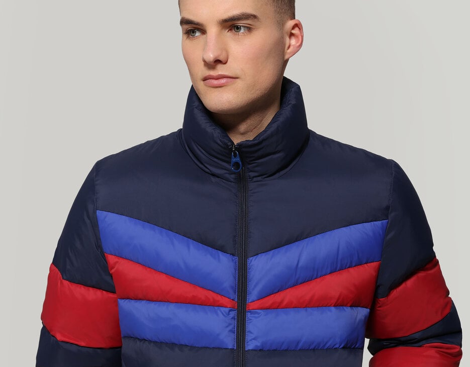 Men's puffer jacket with stripes , NAVY BLUE/RUMBARED/SURF THE WEB Men's puffer jacket with stripes , NAVY BLUE/RUMBARED/SURF THE WEB, hi-res-1